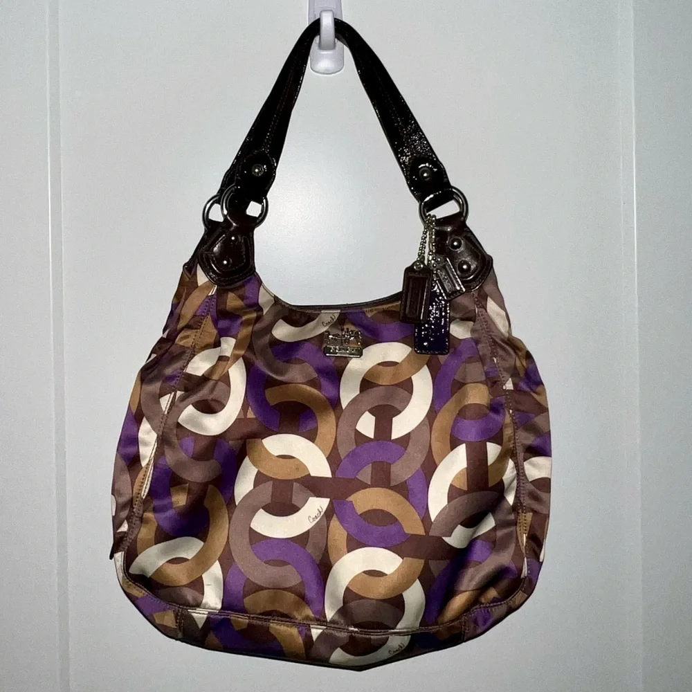 Coach Purple and Brown Patterned Hobo Bag & Wallet - Picture 2 of 11